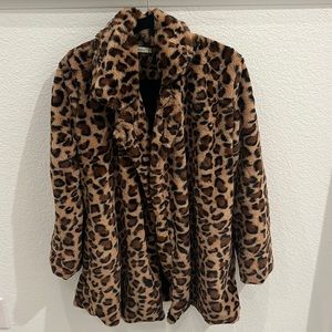 Leopard faux fur coat.